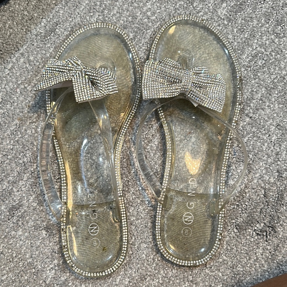 Nina Clear Sandals with Rhinestone Bow